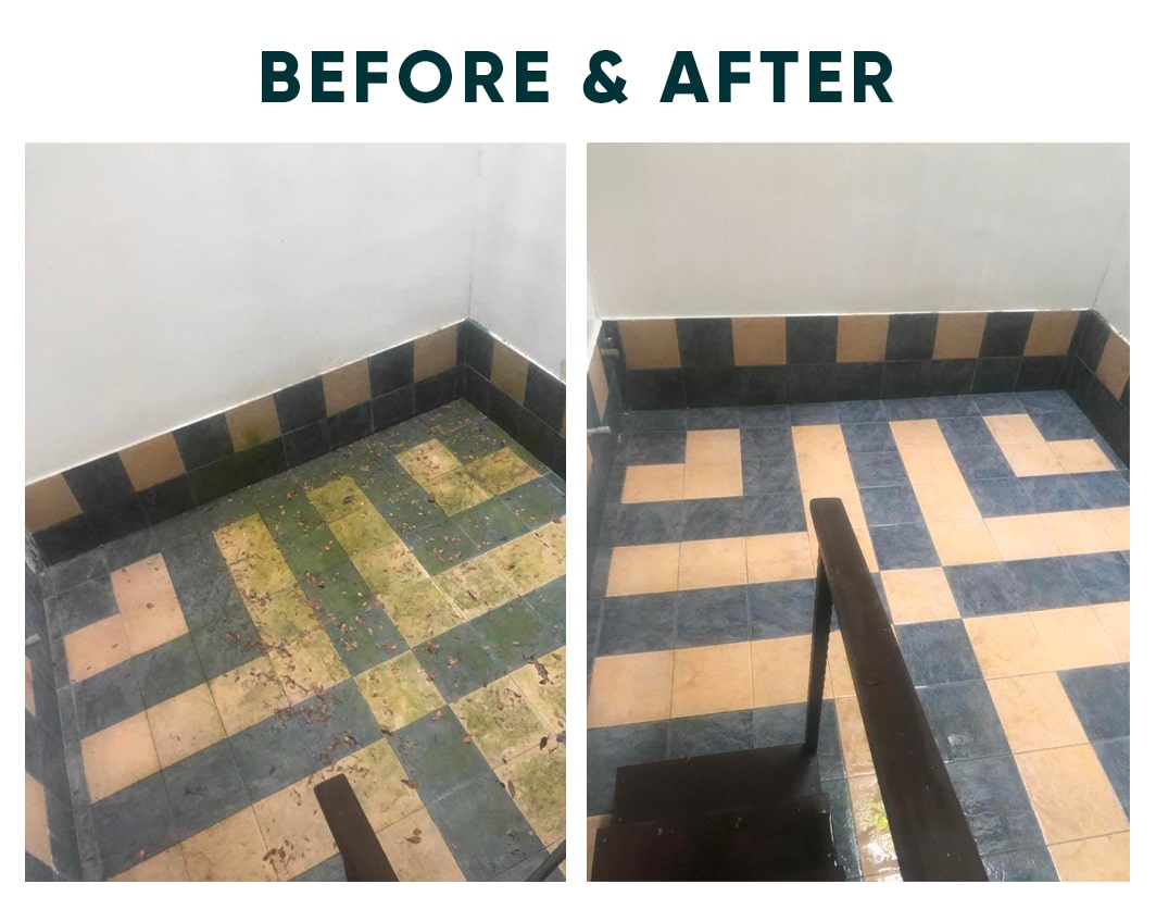 removing green moss from tiles